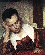 VERMEER VAN DELFT, Jan, A Woman Asleep at Table (detail) atr